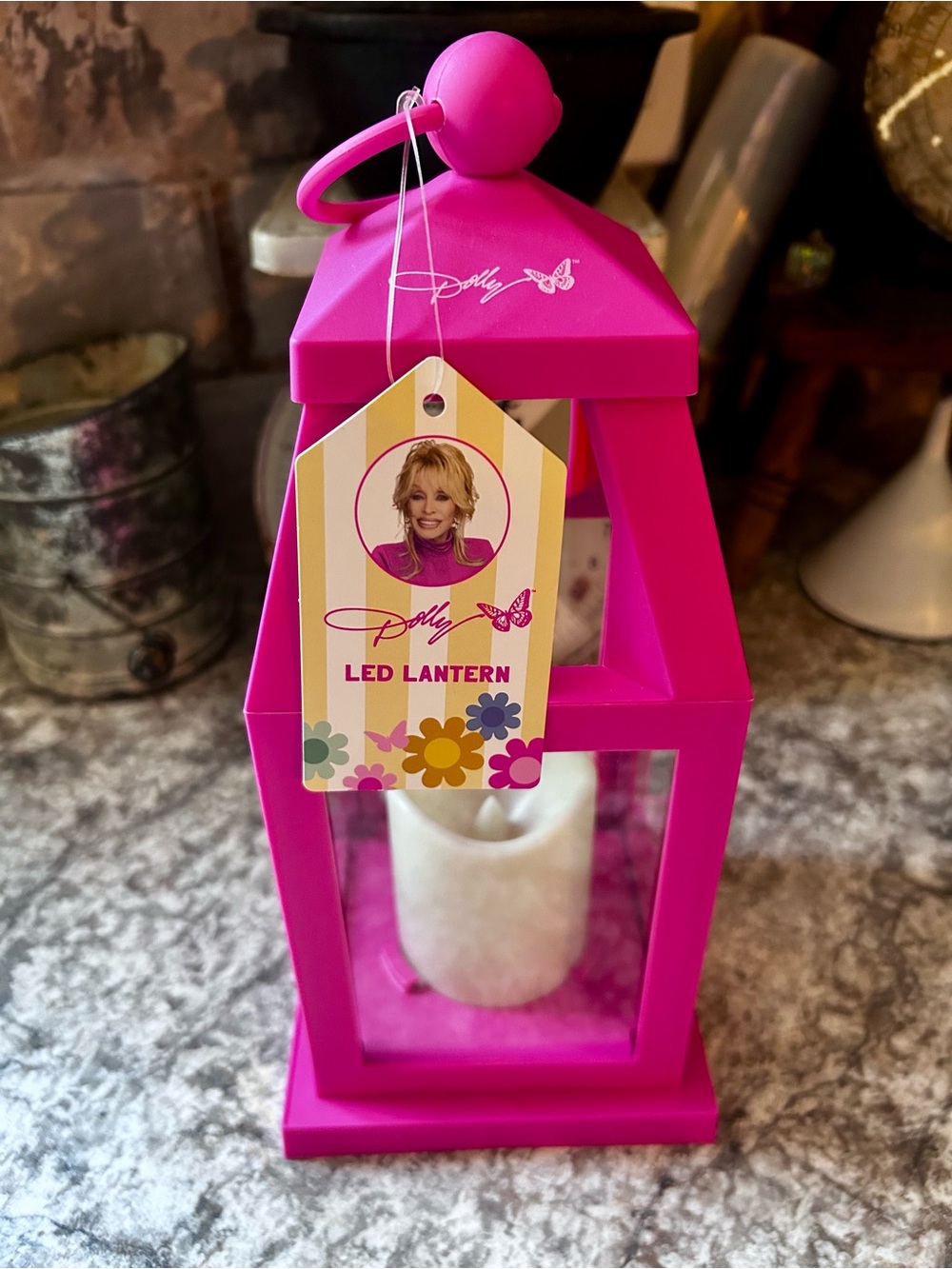 Dolly Parton’s Dollcake Bright Pink LED Lantern with Logo Tag